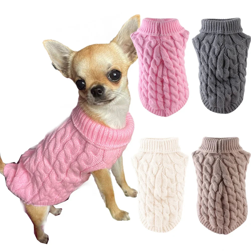 Classic Solid Knit Dog Sweater | Warm Winter Pullover for Small Breeds