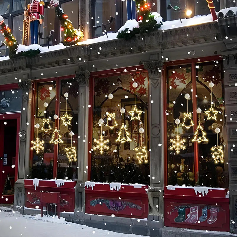 Christmas Window Decor LED Lights | Snowflake Tree Star Deer Sucker Lights for Xmas