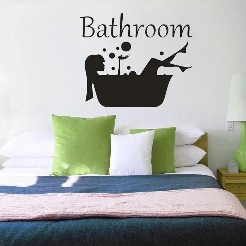 Detachable Girl and Woman Bathroom Sticker Art | Wash Room Decorative Wall Decal