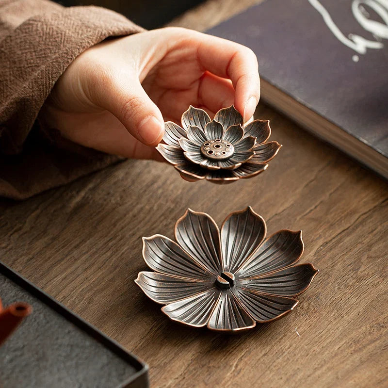 Alloy Incense Burner Stick Holder | Lotus Design Incense Plate for Temples and Yoga Studios