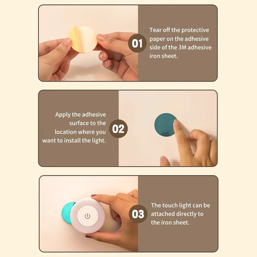 6CM Rechargeable LED Night Light | Touch Switch Wireless Wall Lamp with 3-Color Dimmable Modes