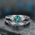 925 Sterling Silver Ring Set with Emerald Zircon Crystals | Women's Wedding Engagement Jewelry