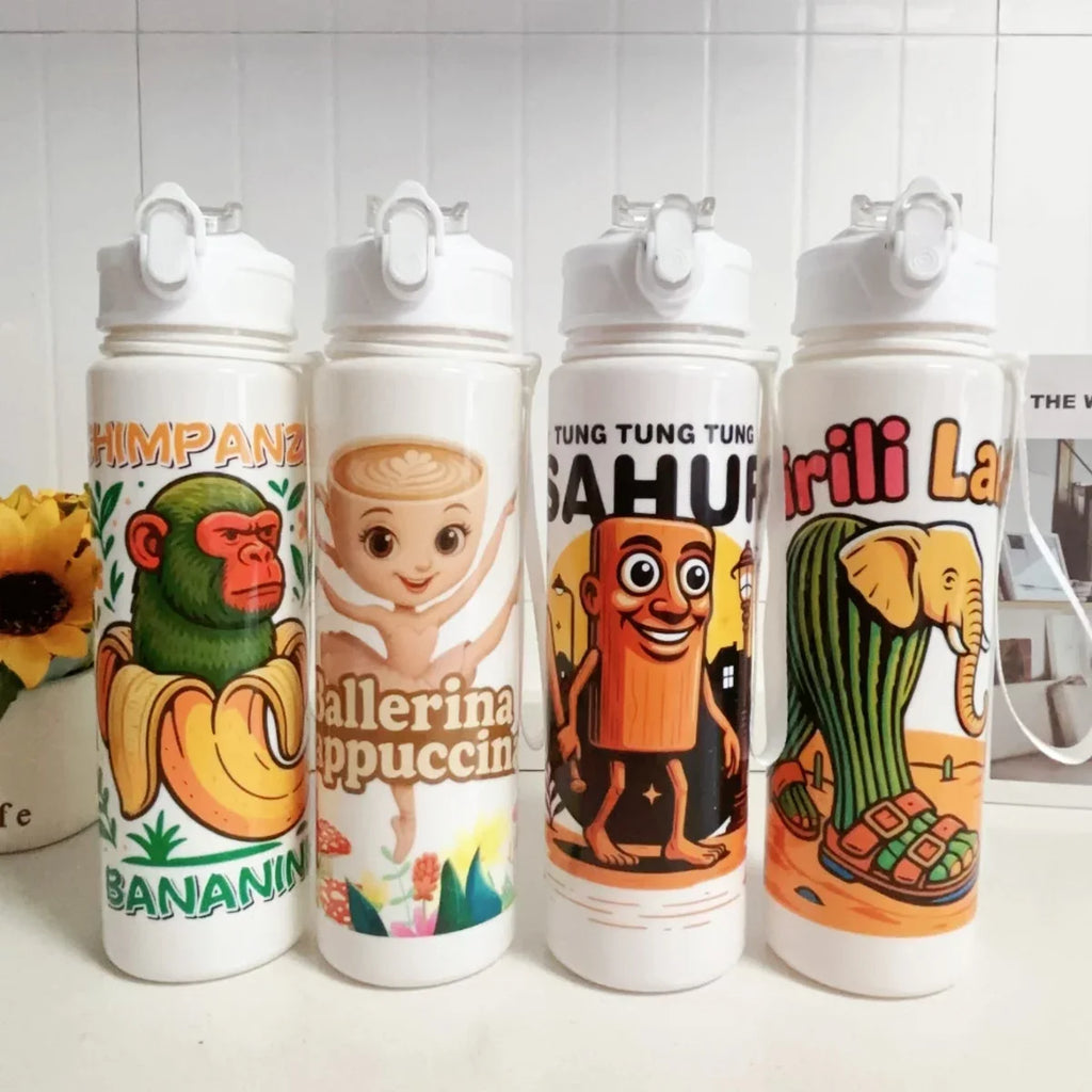 750ML Italian Brainrot Water Bottle | Outdoor Drinking Cartoon Sports Cup