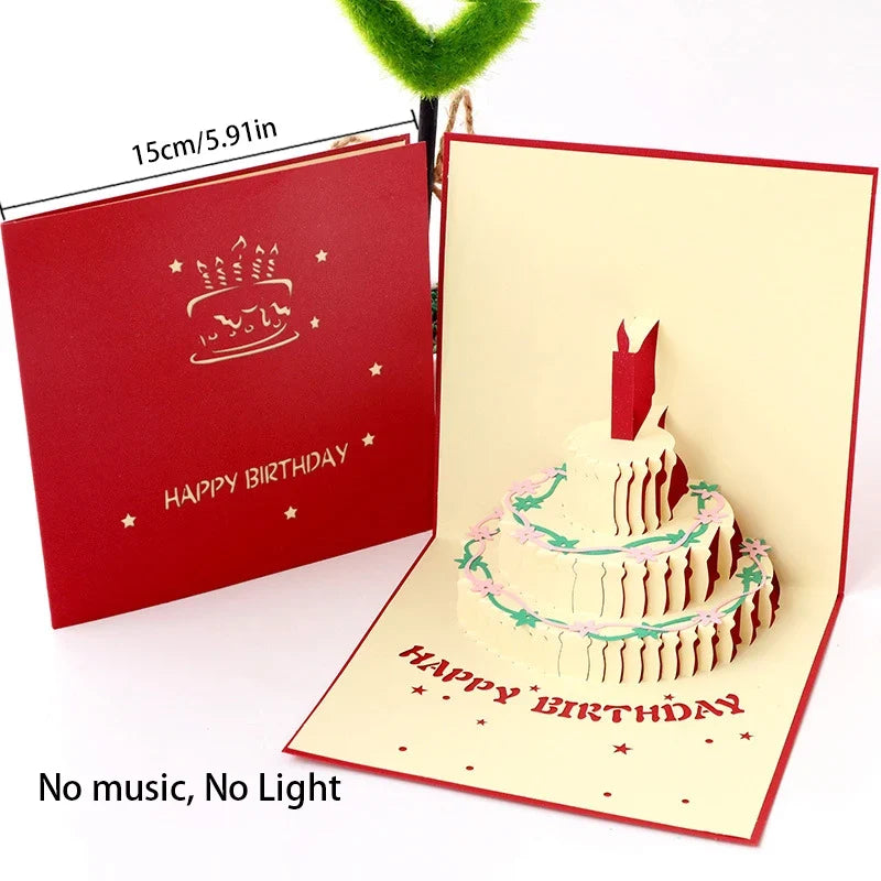 3D Music Light Birthday Card | Pop Up Cake Musical Greeting with Envelope