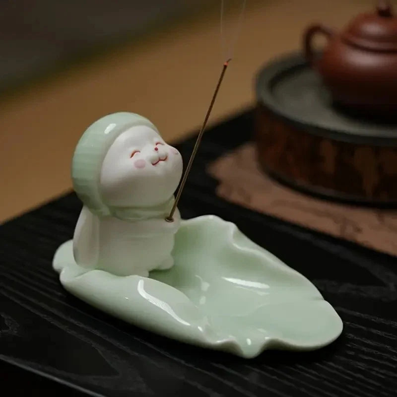 Cute Wishing Rabbit Incense Burner | Ceramic Home Fragrance Decor