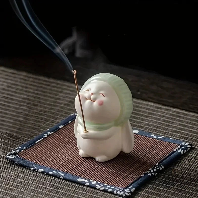 Cute Wishing Rabbit Incense Burner | Ceramic Home Fragrance Decor