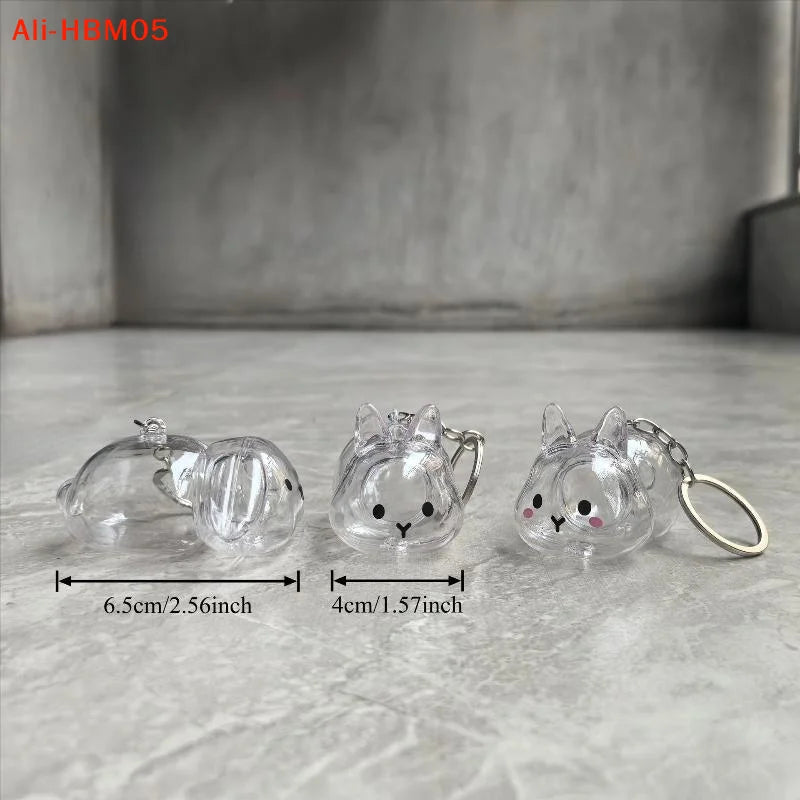Transparent Rabbit Fur Storage Box Keychain | Pet Memorial Keepsake