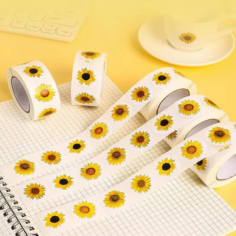 Sunflower Stickers Roll for Packaging and Decor | 100-500 Pcs