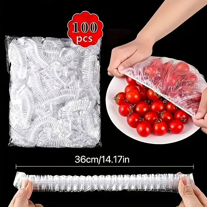100pcs Reusable Elastic Food Covers | Transparent Stretchable Bowl Plate Seals