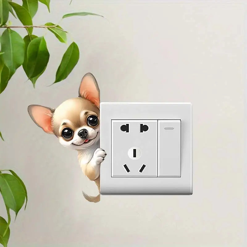 Cute Peeking Dog Animal Light Switch Phone Wall Stickers | Cartoon Decals for Home Decor