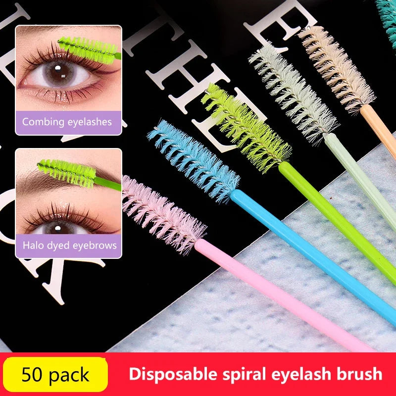 Disposable Eyelash Brushes 50 Pack | Mascara Wands Applicator Spoolies for Lash Extensions
