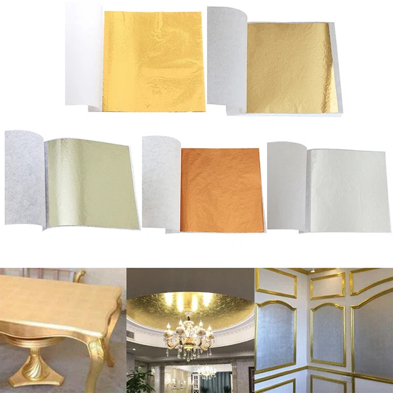 100 Sheets 24K Gold Foil Leaf for Gilding, Food Decor, and Craft | DIY Scrapbooking Supplies