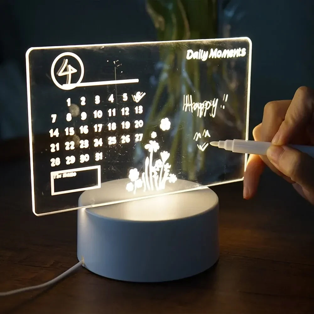 LED Drawing Board Night Light | Reusable Acrylic Message Board with Pen