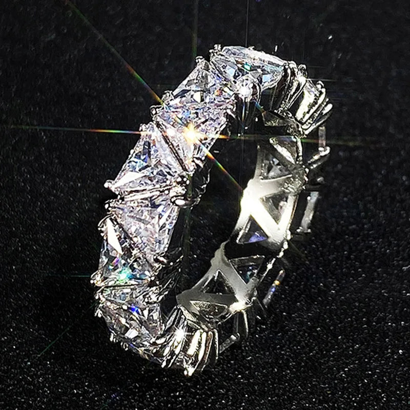 Luxurious 925 Sterling Silver Ring | Triangular Zircon Engagement Jewelry for Women