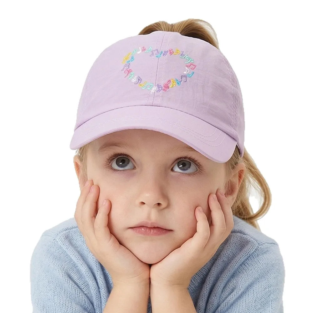 Embroidery Heart Children Baseball Cap for Girls | Ponytail Friendly Sun Hat