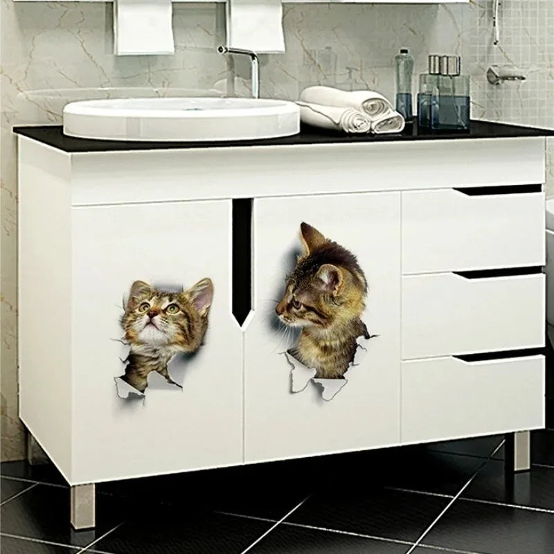 3D Cute Cat Wall Stickers | Self-adhesive Removable Wallpaper for Kids Room Living Room Bedroom Bathroom