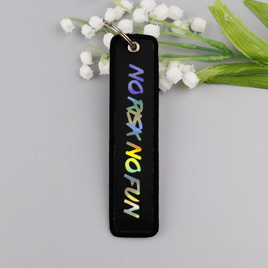 No Risk No Fun Embroidery Keychain | Motorcycle Key Fob Gift