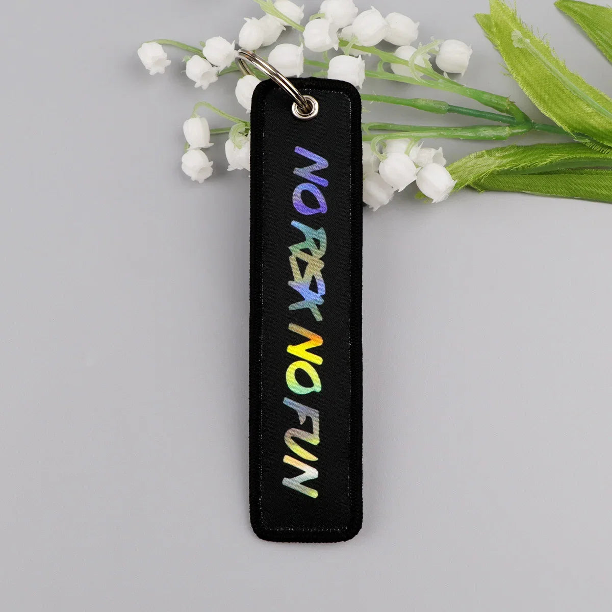 No Risk No Fun Embroidery Keychain | Motorcycle Key Fob Gift