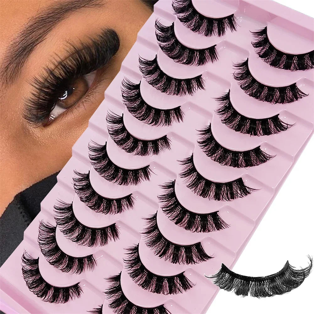 10 Pairs DD Curl Russian Strip Lashes | Fluffy Volume False Eyelashes for Dramatic Look