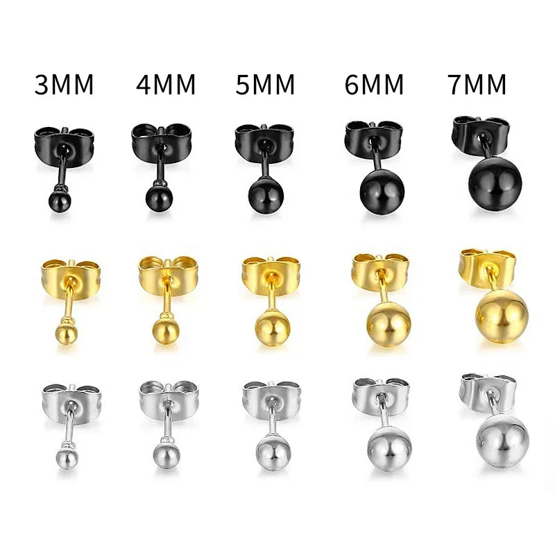 3-7mm Round Ball Stainless Steel Stud Earrings | Unisex Fashion Jewelry Gift