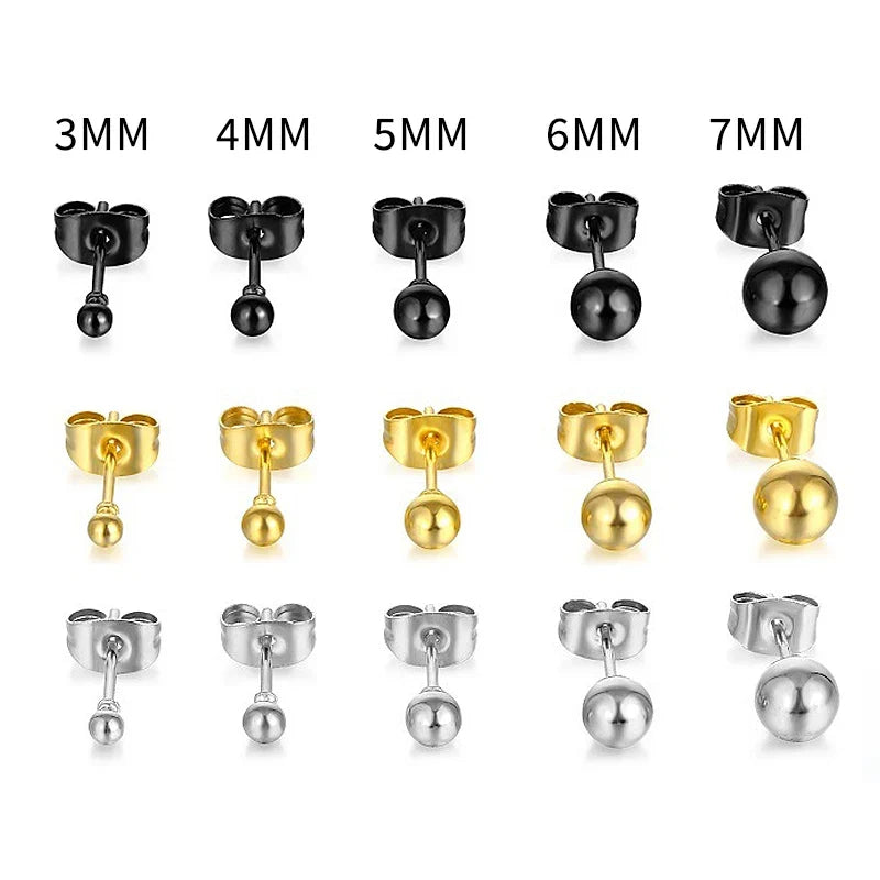 Multicolor Stainless Steel Ball Stud Earrings | Unisex Fashion Jewelry Gift
