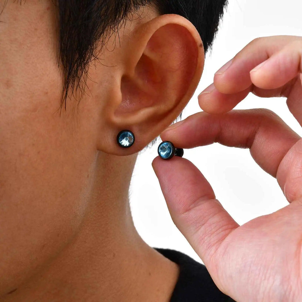 8mm Stainless Steel Screw Back Earrings for Men | Faceted Zircon Studs