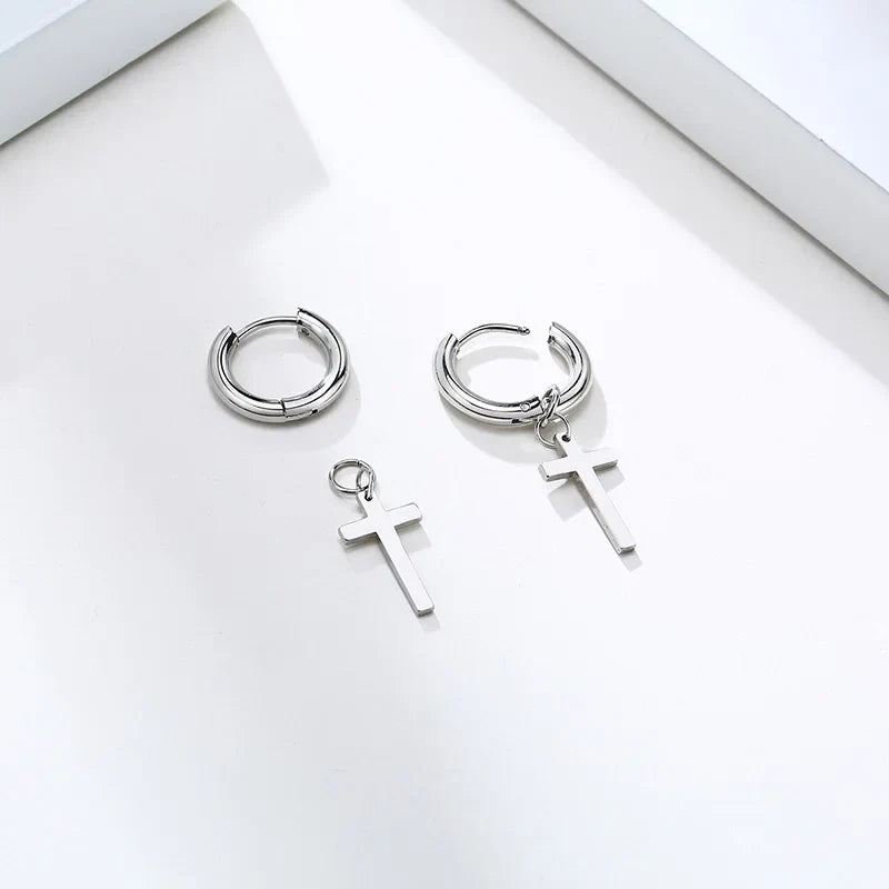 Stainless Steel Cross Earrings for Men | Religious Stud Earrings