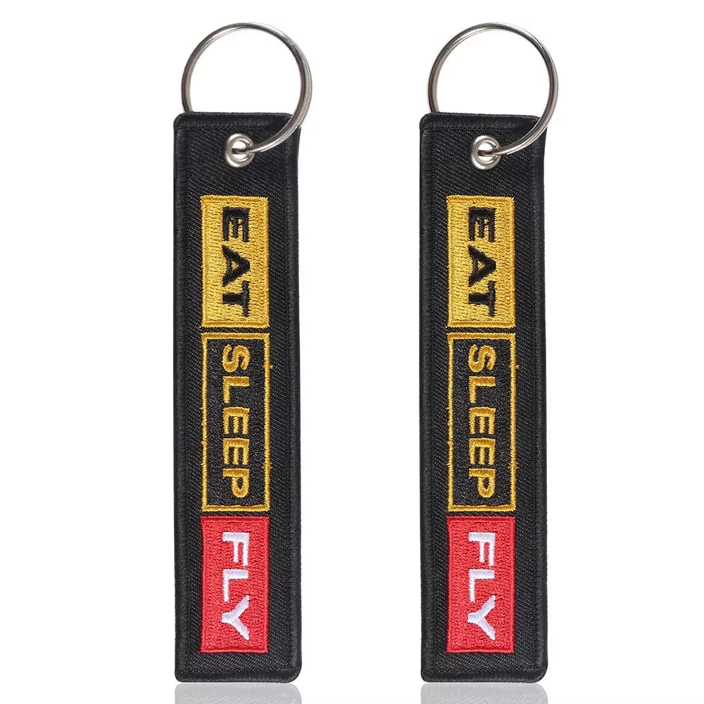 5 PCs Embroidery Eat Sleep Fly Keychains Key Ring | Aviation Pilot Gift Set