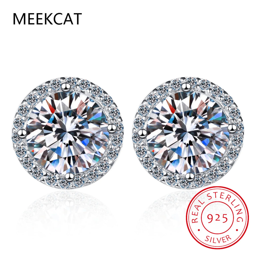 925 Sterling Silver Moissanite Stud Earrings | 2 Carat Round Engagement Wedding Jewelry for Women