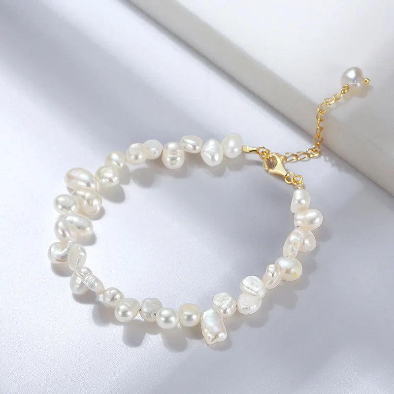 Dainashi 4-5mm Baroque Freshwater Pearl Bracelet | Adjustable 925 Sterling Silver Jewelry
