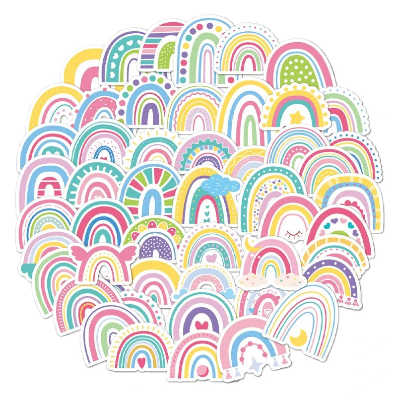 Rainbow Vinyl Stickers for Water Bottles Laptop Cup Phone | 50 Pack Cute Decals