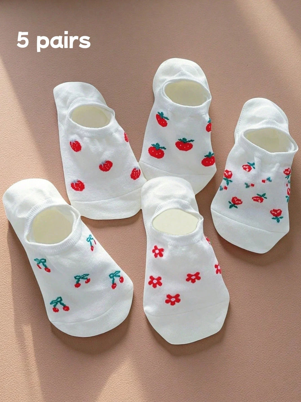 Cherry Print No-Show Boat Socks | Women's Thin Breathable Summer Socks