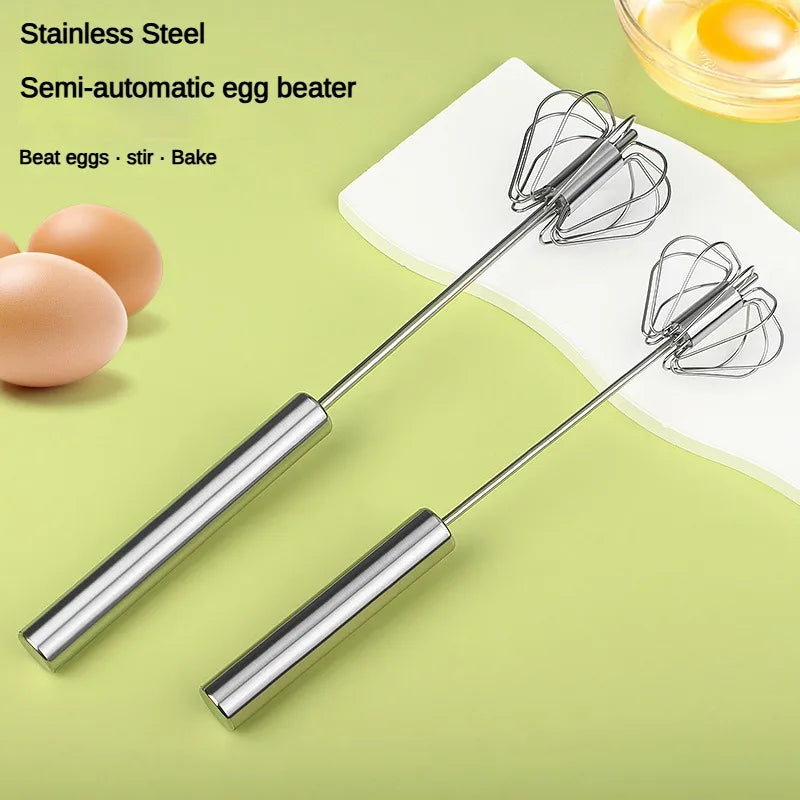 Stainless Steel Manual Egg Beater | Semi-Automatic Rotary Cream Blender for Baking