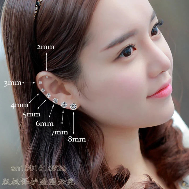 Stainless Steel Titanium Stud Earrings | 4 Color CZ Crystal Screw Back Earrings for Women