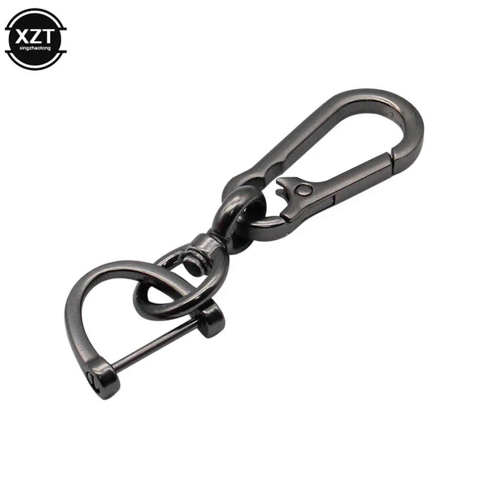 360 Degree D Shape Rotating Horseshoe Buckle Leather Braided Car Keychain | Auto Key Ring Pendant