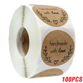 Vintage Kraft Paper Stickers | Handmade With Love Thank You Labels for Packaging and Gifts