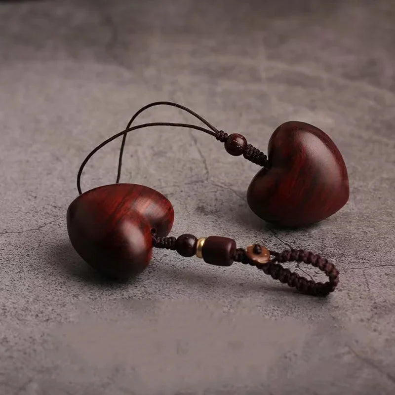 Creative Simple Rosewood Red Love Keychain | Hand-woven Solid Wood Phone Charm for Couples