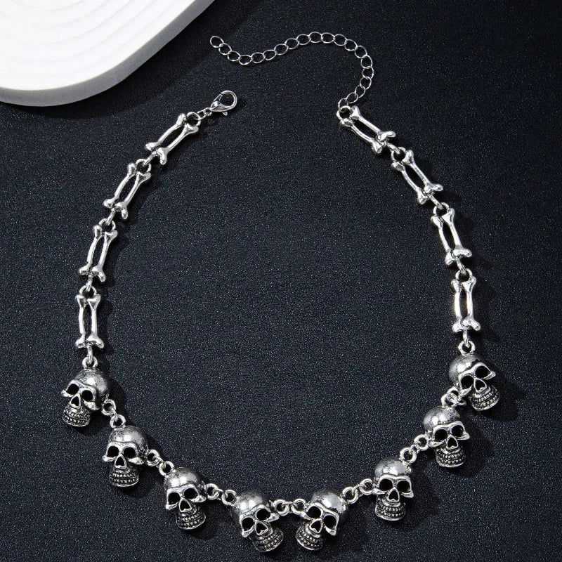 Gothic Skull Choker Necklace | Multiple Skull Connected Gothic Jewelry for Women