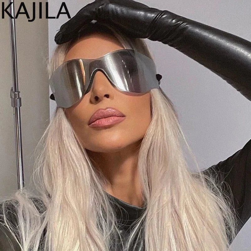 Oversized Punk Rimless Sunglasses | Y2K UV400 Mirror Lens Shades