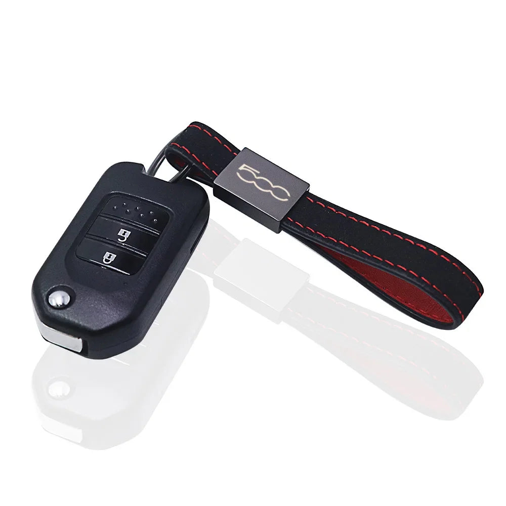 Fiat 500 Keychain Leather | Car Accessory Key Ring