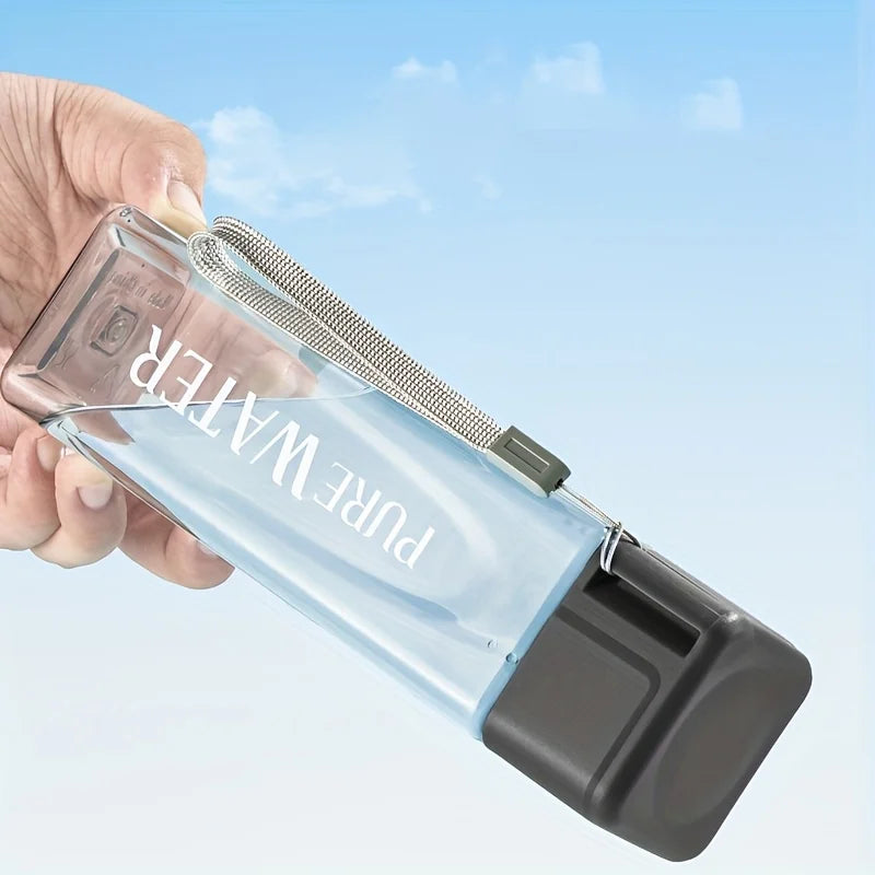 Portable Square Plastic Water Cup | Leak Proof Sports Bottle with Drawstring