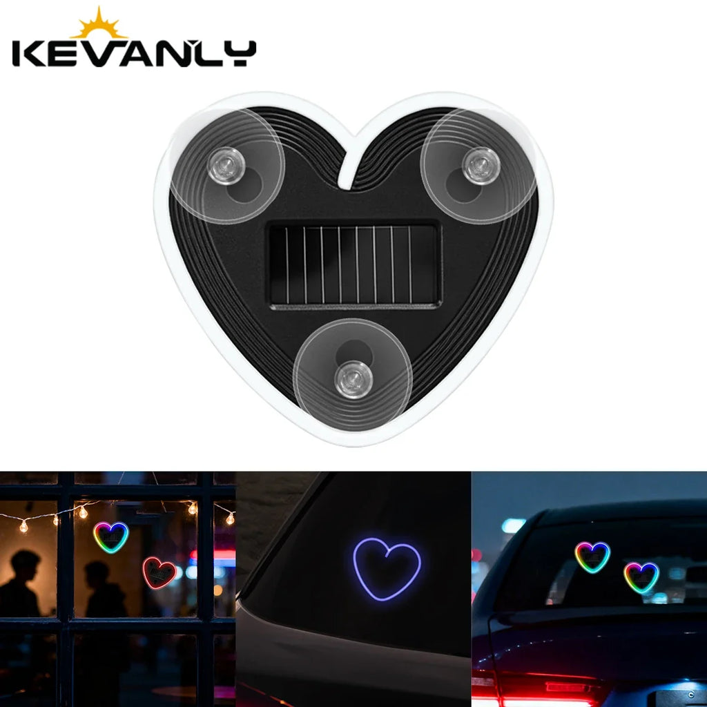 Solar Powered Car Neon Heart Lamp | Wireless LED Ambient Light with Suction Cup
