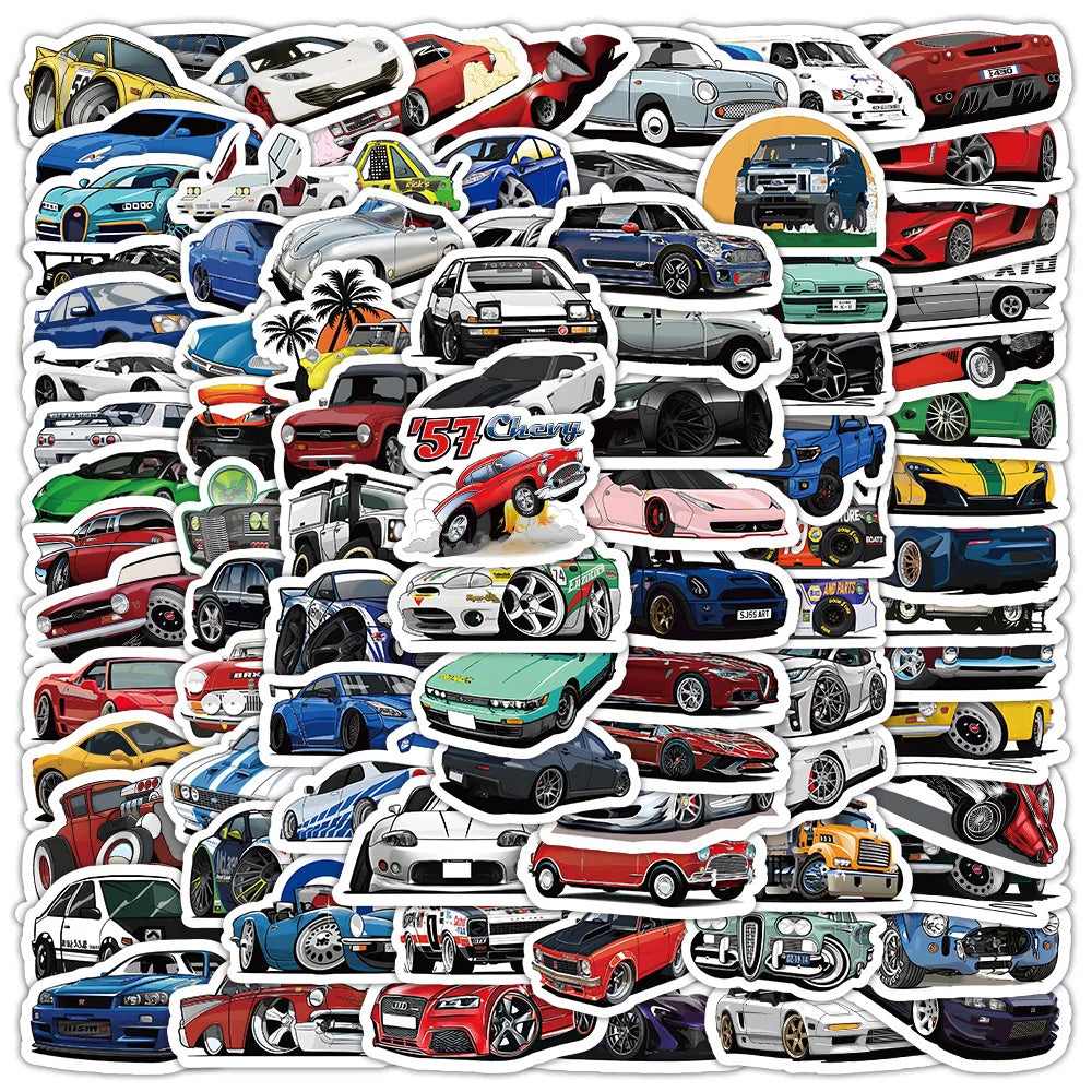 Retrofit Racing Car Graffiti Stickers | Waterproof Decal Set for Laptop, Guitar, Luggage, Bike, Skateboard