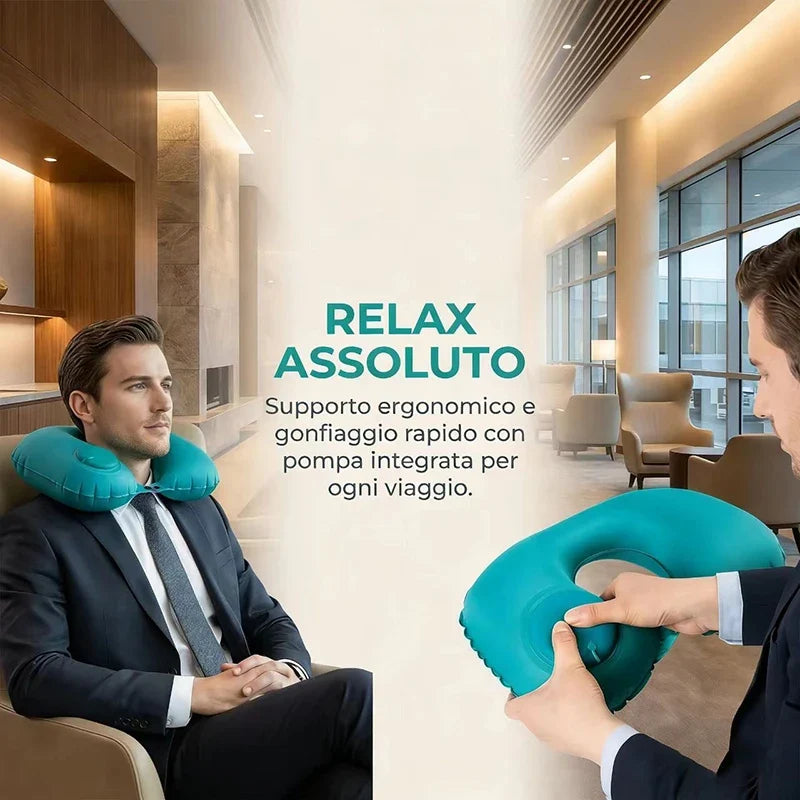 Portable Inflatable U-Shaped Neck Pillow for Travel | Press-Inflatable Neck Support with Built-In Storage