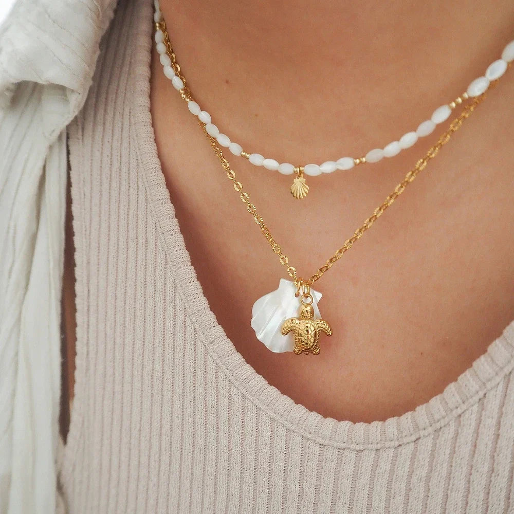 Gold Starfish Pendant Necklace for Women | Stainless Steel Beach Jewelry