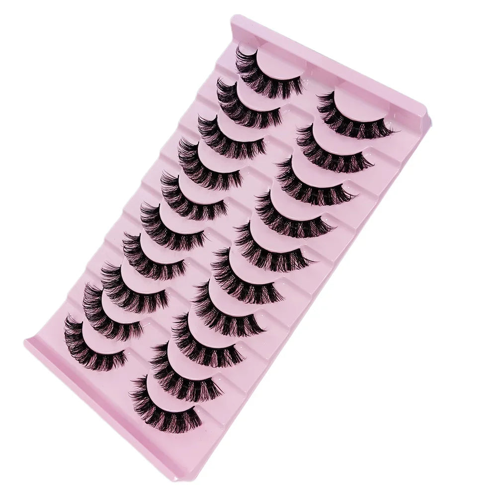 10 Pairs DD Curl Russian Strip Lashes | Fluffy Volume False Eyelashes for Dramatic Look