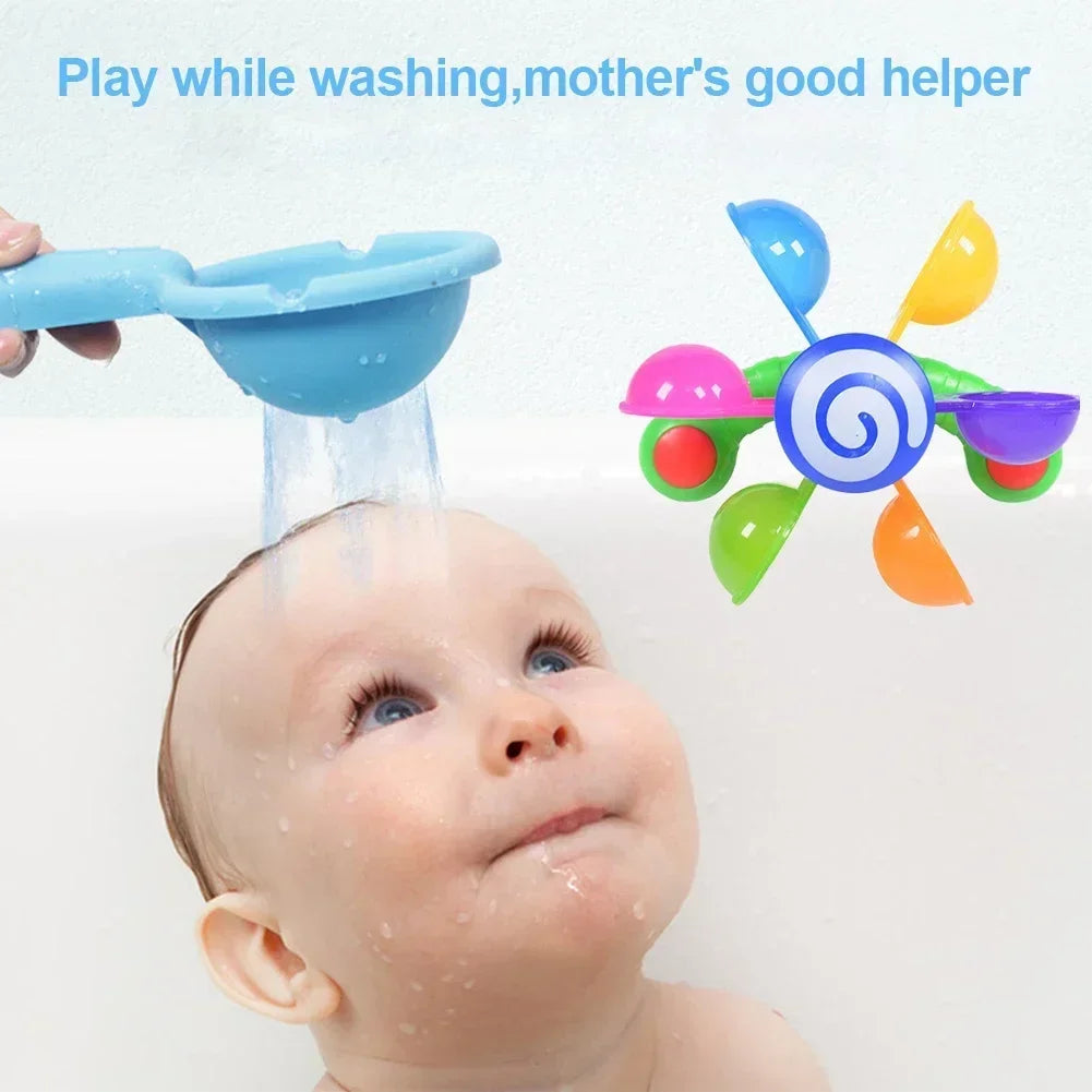 Rainbow Windmill Toddlers Bathing Sucker Water Spray Toy | Colorful Waterwheel Baby Bath Toy Set