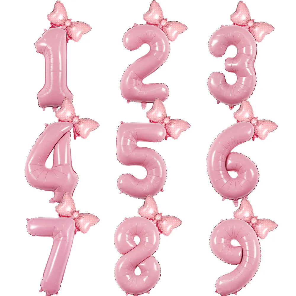 Number Foil Balloon Set with Bows | Birthday Party Decor