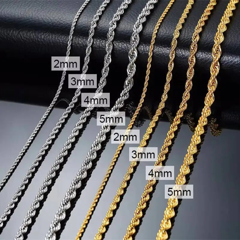 Vnox Twist Rope Chain Necklace for Men Women | Waterproof Stainless Steel Unisex Chain