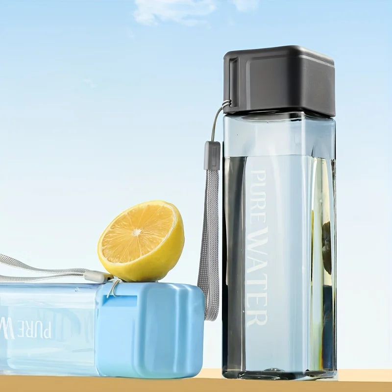 Portable Square Plastic Water Cup | Leak Proof Sports Bottle with Drawstring